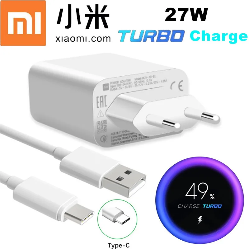 Быстрое зарядное устройство Xiaomi 27 Вт QC 4 0 турбозарядный адаптер Usb C для Mi 9 SE 9T 10 Note