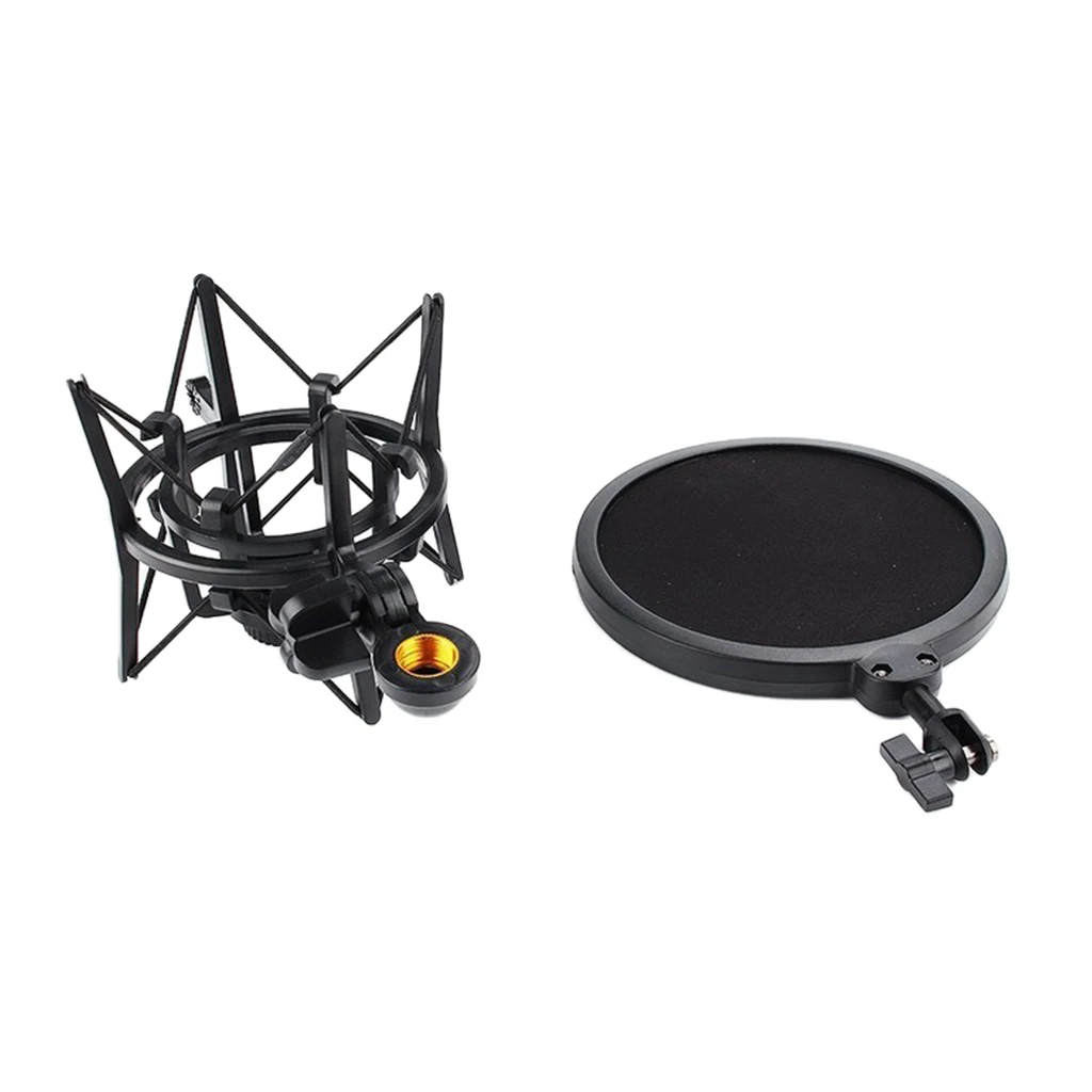 Mic Wind Screen Mask Shied Pop Filter With Microphone Shock Mount Black