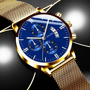 Reloj de pulsera de cuarzo para hombre, cronógrafo de lujo, con correa de malla de acero inoxidable, informal, de negocios, de cuero, masculino