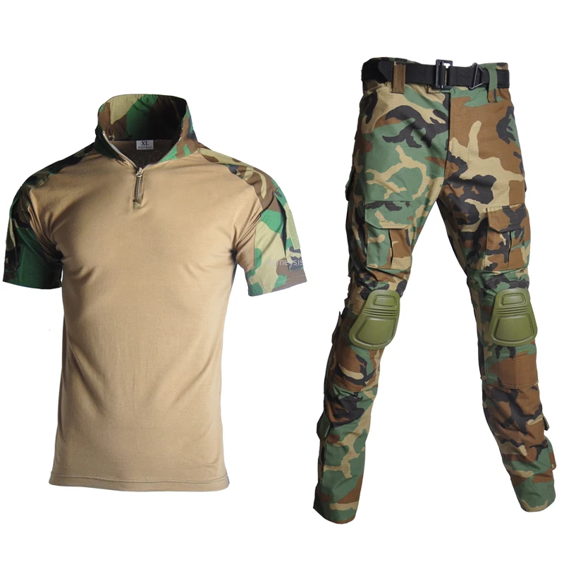 

Breathable Army Military Uniform Hunting Shirts + Pants Knee Pads Camouflage Ghillie Suits Tactical Combat Training Suits Set