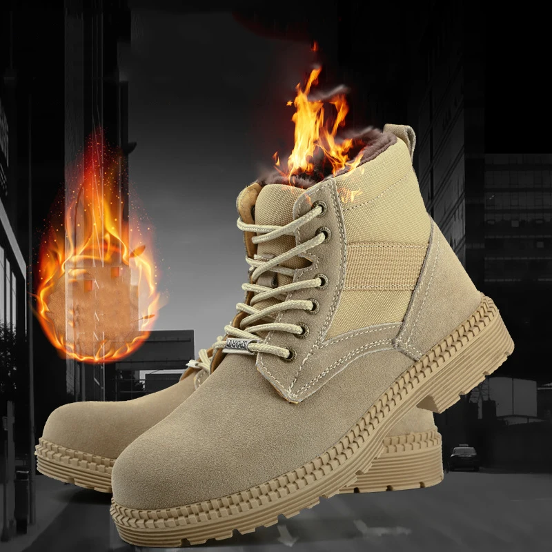 

Shoes Men Work Boots Winter Warm Outdoor Steel Toe Cap Anti-smashing Anti-piercing Outdoor Lace-up Safety Shoes