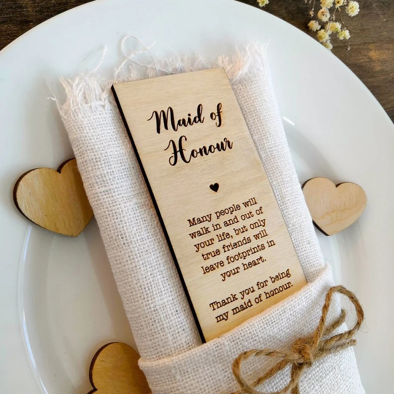 

Wooden Rectangular Anniversary Celebration Party VIP Seat Card And Groomsman Seat retro Wedding Maid of Honour Seat Card