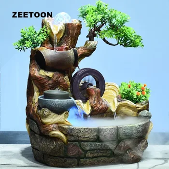 

110V-220V Creative Resin Rockery Feng Shui Wheel Water Fountain Desktop Ornament Indoor Water Feature Waterfall Business Gifts