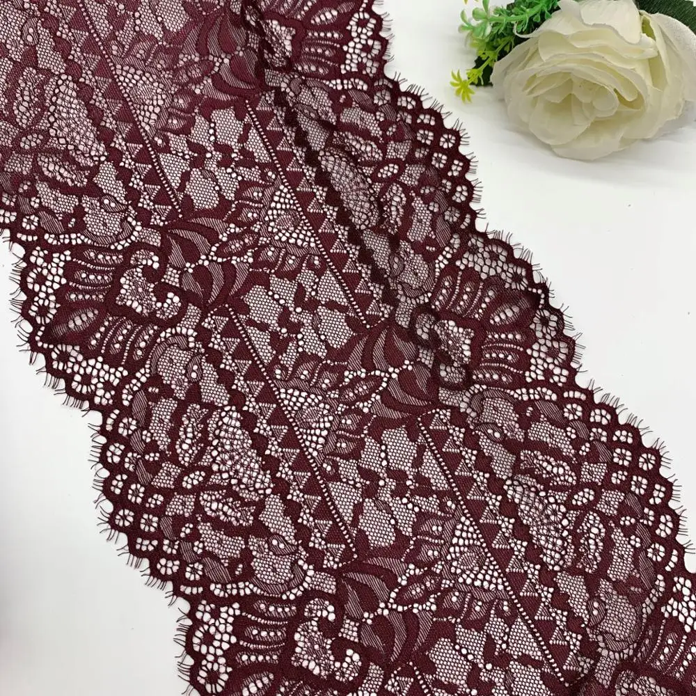 

3y/lot 23cm Eyelash Dark Red Lace trim For Fall Clothes Skirt Hem Underwear Sewing Craft DIY Apparel Fabrics Lace