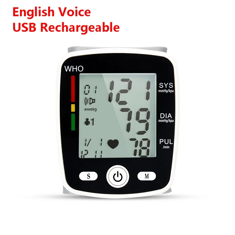 USB English Voice OLIECO Автоматический цифровой ЖК-монитор для ухода за здоровьем запястья и кровяного давления умный точный медицинский Пульс пульса PR тонометр CE - Цвет: USB English Voice