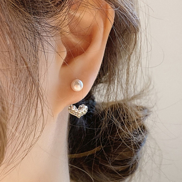 Korean Crystal Line Metal Pearl Stud Earrings For Women Girl Simple Gold Color Small Earring Party Jewelry