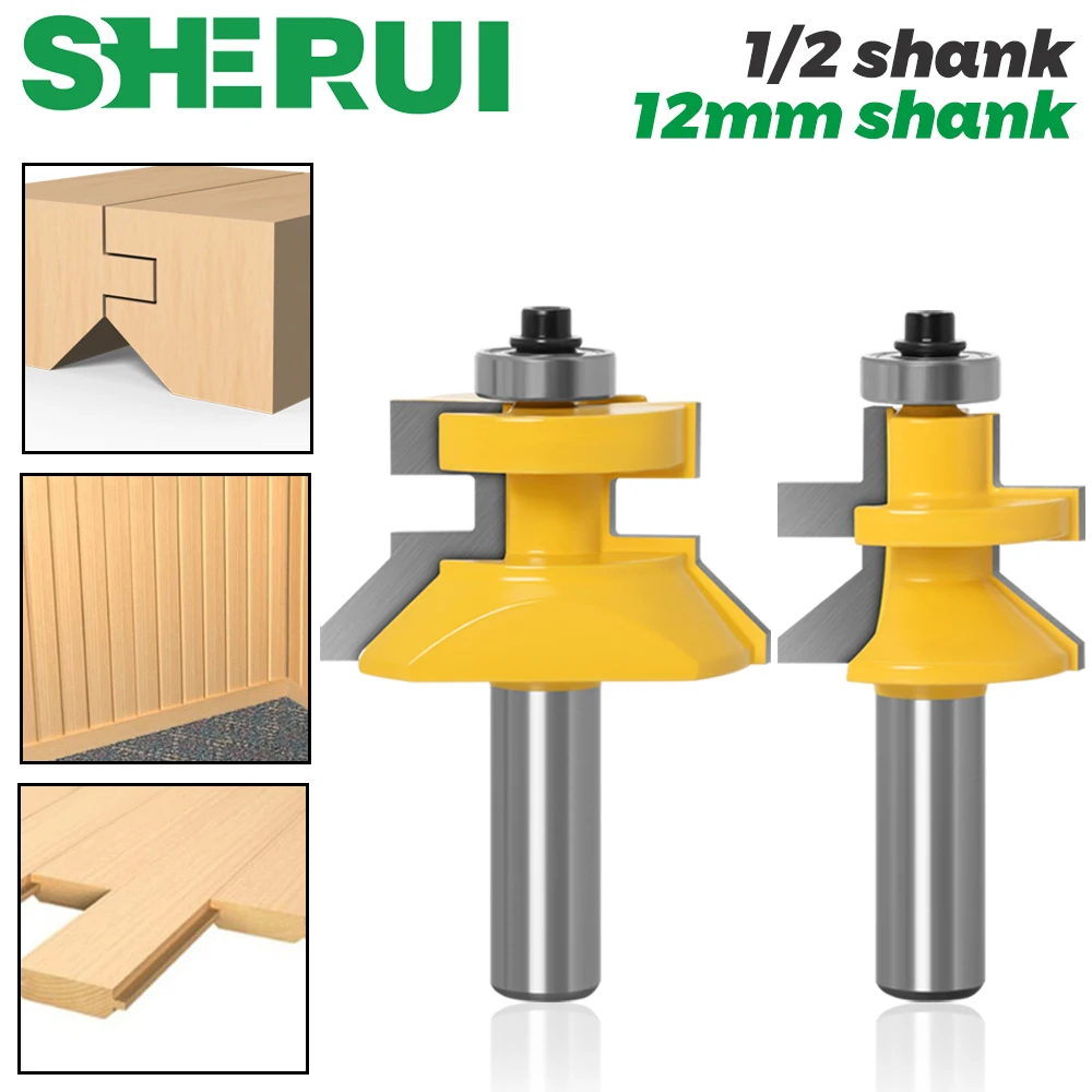

2pc 1/2"12mm 8mm Shank V Groove & Matched Tongue Router Bit Set w/ premium ball bearings Woodworking cutter