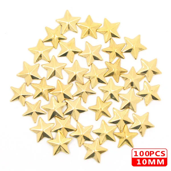 10MM Star Gold 100 шт Горячая фиксация шпильки медь звезда квадратный череп стразы железные заклепки для одежды металлические заклепки DIY панк аксессуары для одежды - Цвет: 10MM Star Gold