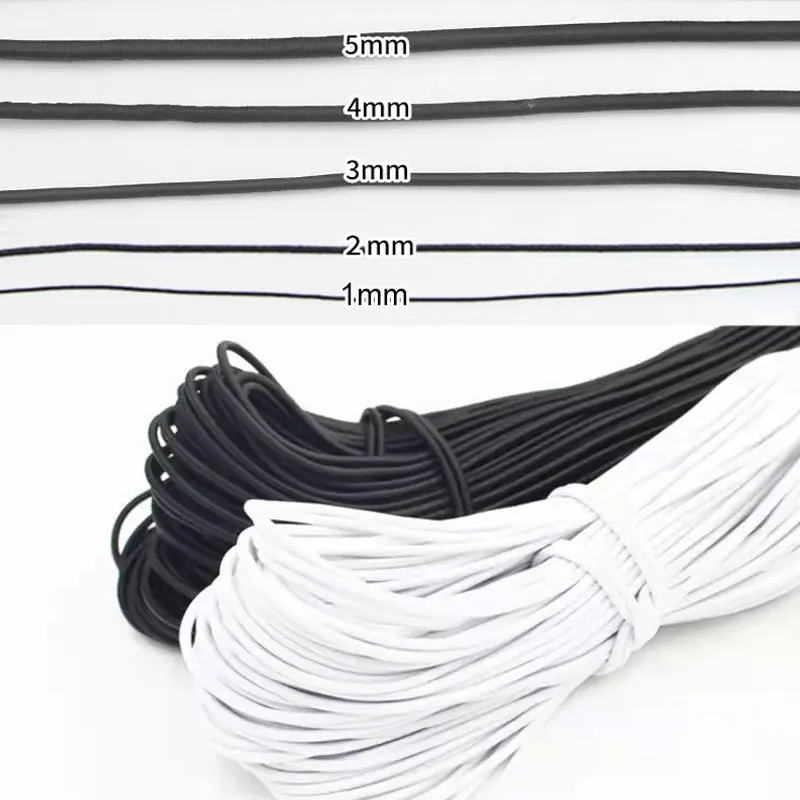 5/10m Cord Elastic Rubber Bands 1/2/3/4/5mm White Black Stretch