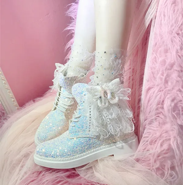 Обувь с пайетками и бахромой; женская обувь с бантом в стиле принцессы лоли и Виктории; Женская обувь в стиле аниме «Лолита»; низкая обувь для чаепития
