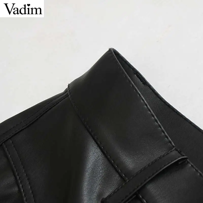 Vadim женские шикарные штаны из искусственной кожи на молнии с карманами в европейском стиле женские черные брюки до щиколотки KB187