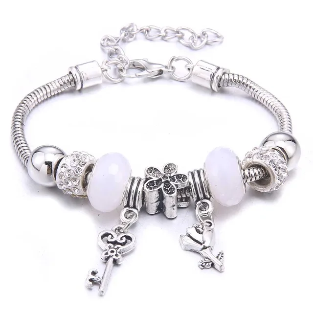 Antique Crown key lock Shape 6-colors crystal Charm Bracelets for Women Glass Beads Brand Bracelet & Bangle DIY Jewelry Gifts 29