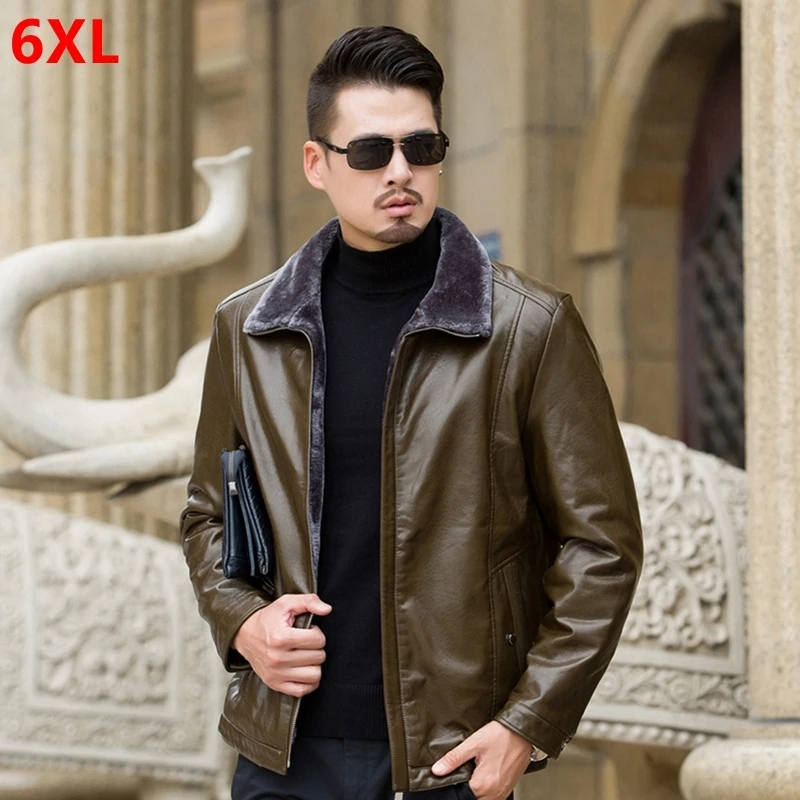 

Autumn and winter large size men's winter dad loaded with fat to increase the size of the clothes lapel warm fur coat 6XL