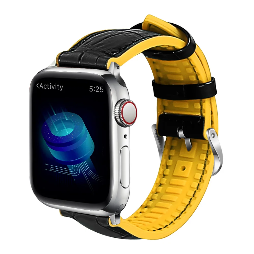 BLACK WITH YELLOW Для наручных часов Apple Watch, версии коллекция Лидер продаж силиконовый кожаный ремешок 5/4/3/2/1 Спортивный Браслет, 42 мм, 38 мм, ремешок для наручных часов iwatch, 5 Аксессуары - Цвет ремешка: BLACK WITH YELLOW