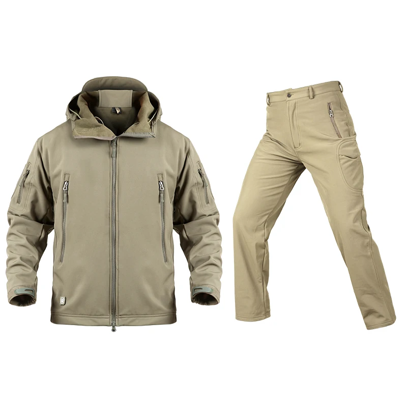 KHAKI SET Зимняя Военная армейская куртка мужская флисовая куртка с капюшоном водонепроницаемая ветрозащитная куртка - Цвет: KHAKI SET