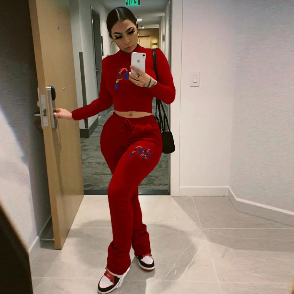 Women Tracksuits Set Gradient Letters Tops and Long Pants Autumn 2 Pieces Sets Outfits |