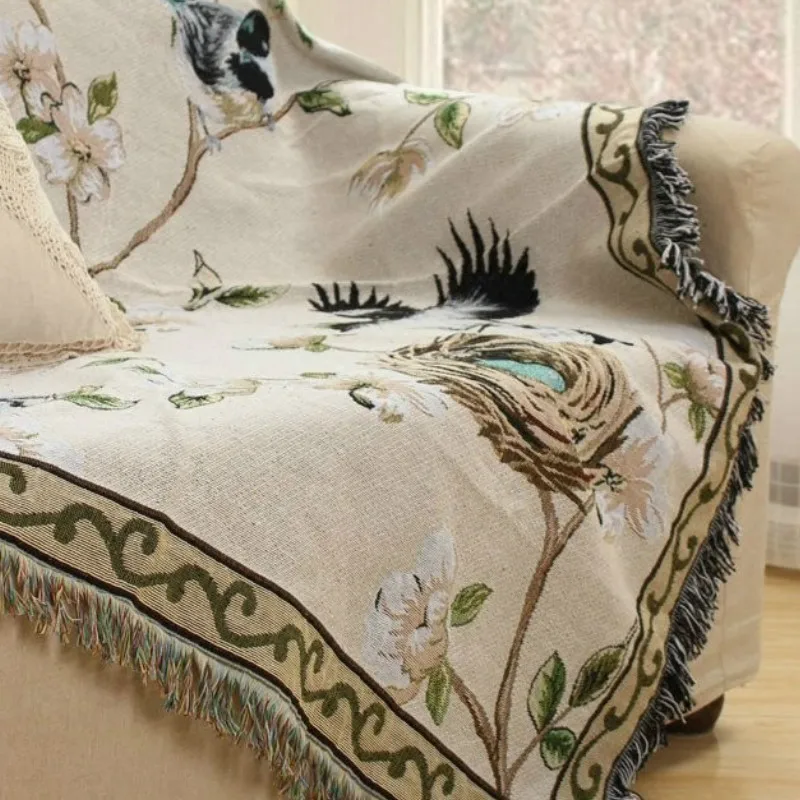 Nordic flowers and birds sand released fresh elegant universal sofa cover cloth tablecloth bed blanket LB61619 couch | Дом и сад