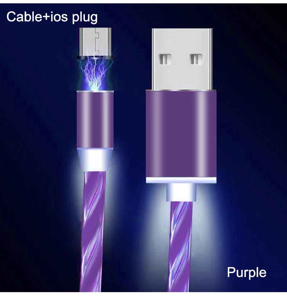 H Магнитный Micro USB кабель для мобильного телефона светодиодный кабель для быстрой зарядки usb type-C Магнитный шнур для зарядного устройства для iPhone samsung - Цвет: H