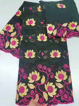

Newcoming Black 5+2Yards fashion Swiss Voile Lace In Switzerland High Quality African Cotton Lace Fabric For Party Dress Sewing
