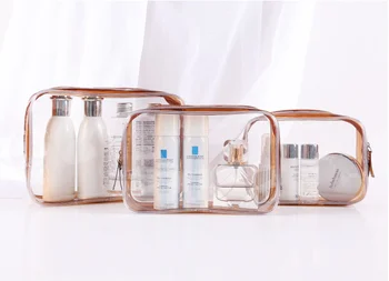 

3pcs PVC Cosmetic Bag, toiletries and make up PVC storage Bags. Three rectangular transparent PVC package