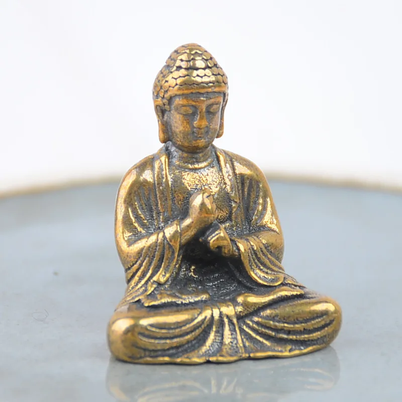 

Mini Portable Vintage Brass Buddha Statue Pocket Sitting Buddha Figure Sculpture Home Office Desk Decorative Ornament Toy Gift