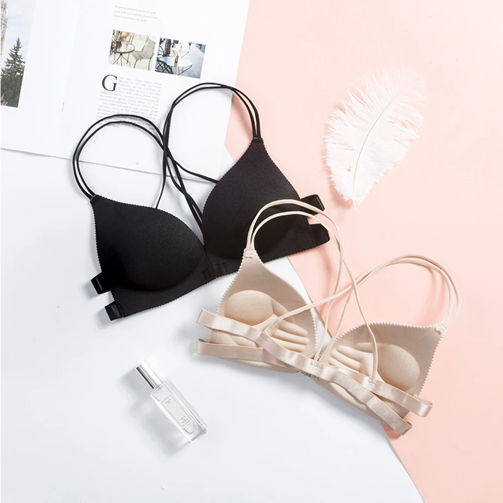 

Women's Sexy Front Clasped Push Up Bra Buckle Sexy Bra Female Solid Color Wire Free Padded Underwear Backless Dresses Wear Bra