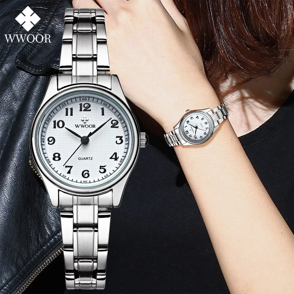 

WWOOR 2023 New White Watch Women Watches Ladies Creative Steel Women's Bracelet Watches Female Waterproof Clock Relogio Feminino