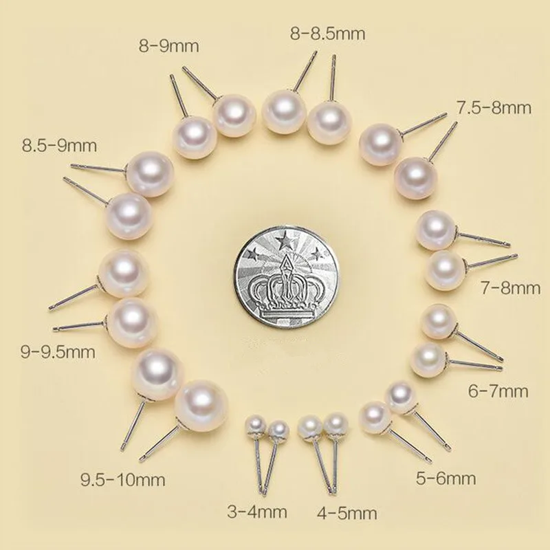 Siliver 5-6mm Серьги из натурального круглого пресноводного жемчуга, 925 пробы серебряные серьги-гвоздики для женщин, золотые серьги-гвоздики, ювелирные изделия в подарок - Окраска металла: Siliver 5-6mm