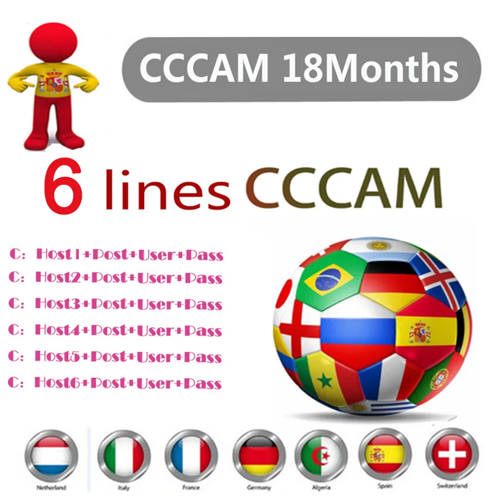 18 месяцев Германия SKY Cccam 6 линий Full HD Oscam Cccam cline для Европы 6 линий использования для спутникового ТВ приемник DVB-S2 сервер hd