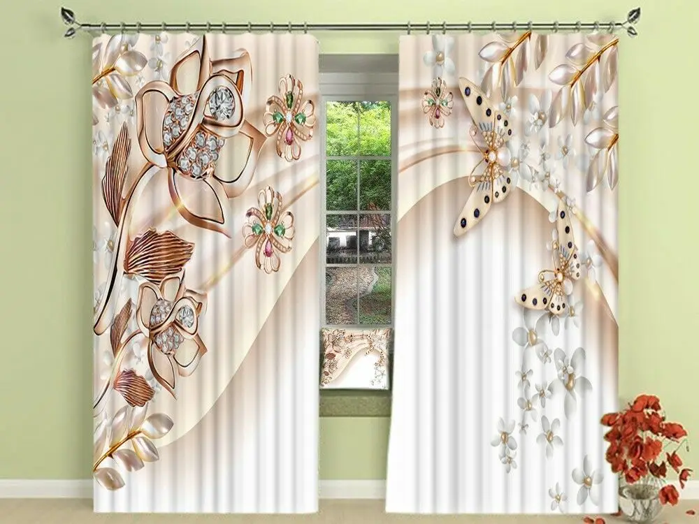 Rose Gold Ornaments Art Blockout Mural Curtain Fabric Home Decor Window Drapes 
