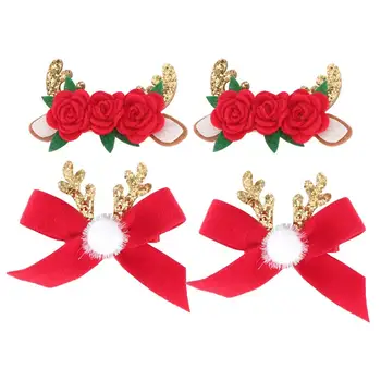

4Pcs Hair Clips Lovely Xmas Christmas Glitter Sequins Hair Bows Headdress Flower Barrettes Antler Hairpin for Kids And Adults
