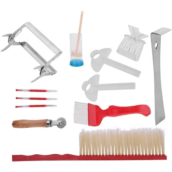 

Beekeeping Tools Kit Stainless Steel Sturdy Plastic Handle Hive Tool Bee Brush Marking Cage Extracting Fork 12Pcs