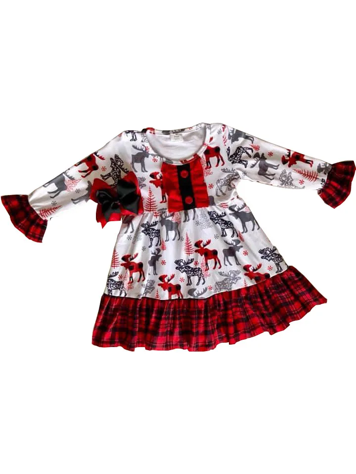Модное рождественское платье с рисунком лося для девочек