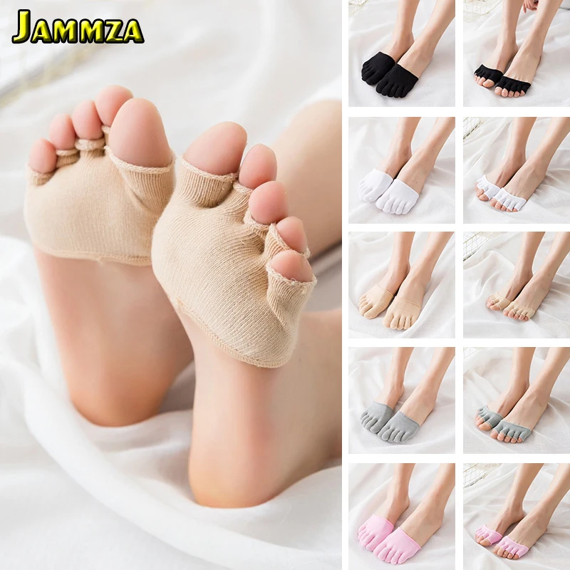 

2Pairs Women Toe Style Sock Pad Invisible Solid Fashion Five Finger Cotton Half Foot Colorful Simple Summer Soft Peds & Liner