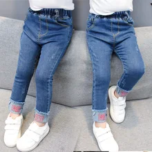 Штаны для девочек г. Весна-осень, стиль, корейский стиль, детские джинсы с принтом букв детские брюки Wechat, бизнес