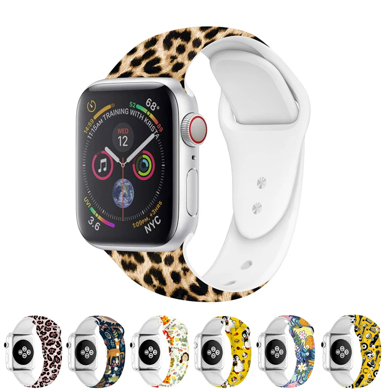 Ремешок для Apple watch Silicone38mm42mm iwatch4 с 44 мм 40 мм ремешок с цветочным принтом браслет Регулируемая Замена Apple Watch4321