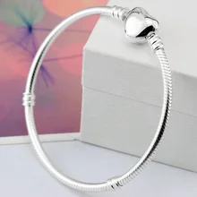 Браслет с застежкой в виде сердца и змеиной цепочки, браслет, подходит для бусины из стерлингового серебра 925, браслет с подвеской, сделай сам, европейские ювелирные изделия