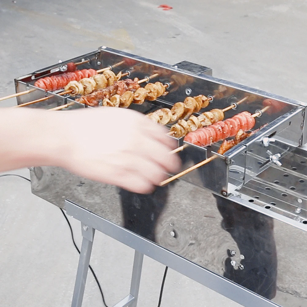  Portable Automatic Rolling Barbecue Grill Outdoor Picnic Camping Charcoal Adjustable Width Shelf Re