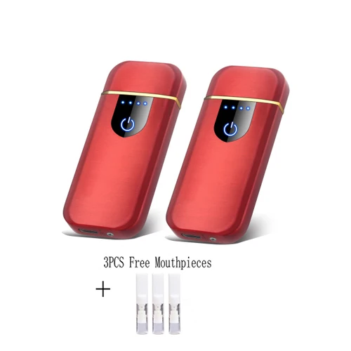 2PCS red USB mini Electric lighter smart windproof Touch sensor induction rechargeable electronic cigarette ultra-thin Metal men lighters - Цвет: 2PCS red