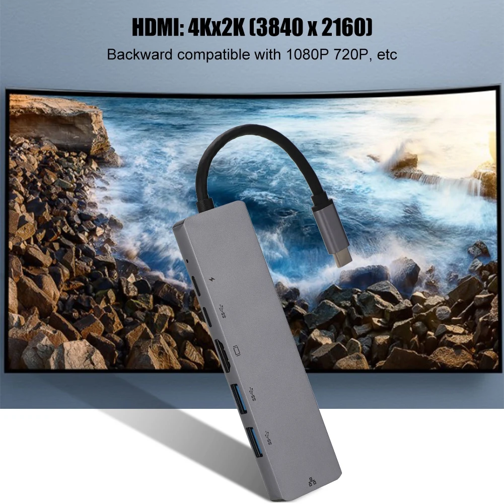 6 в 1 type-C USB3.0 концентратор PD Быстрая зарядка RJ45 многопортовый адаптер считыватель данных 4K HDMI Plug And Play для Chromebook ноутбука