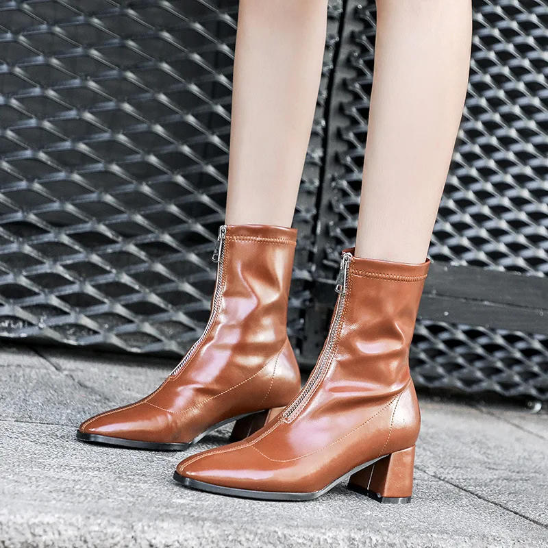 

Early Autumn Martin Boots Women's British-Style 2019 New Style Versatile Autumn Thick with High Heels Front Zipper Network Red T