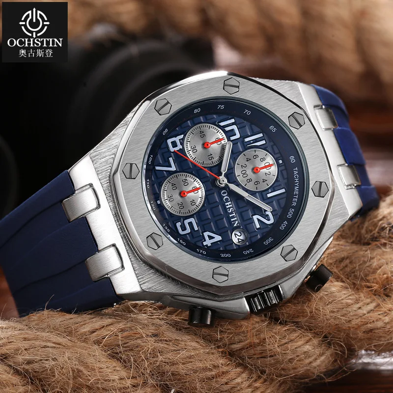 

Ochstin Hot Sales Hot Selling Multi-functional MEN'S Watch Stopwatch Sports Waterproof Calendar Quartz Watch Adhesive Tape