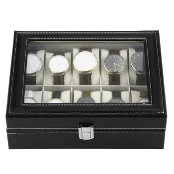 

10 Slots Luxury PU Leather Watch Jewelry Display Storage Organizer Holder Collection Case Black Casket Wrist Watch Gem Box#2