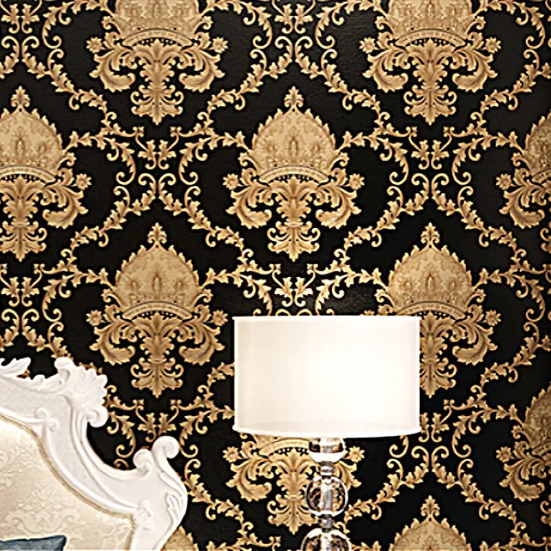 10M Vintage Luxury Gold Damask Wall Decal Deep Embossed Textured PVC Roll