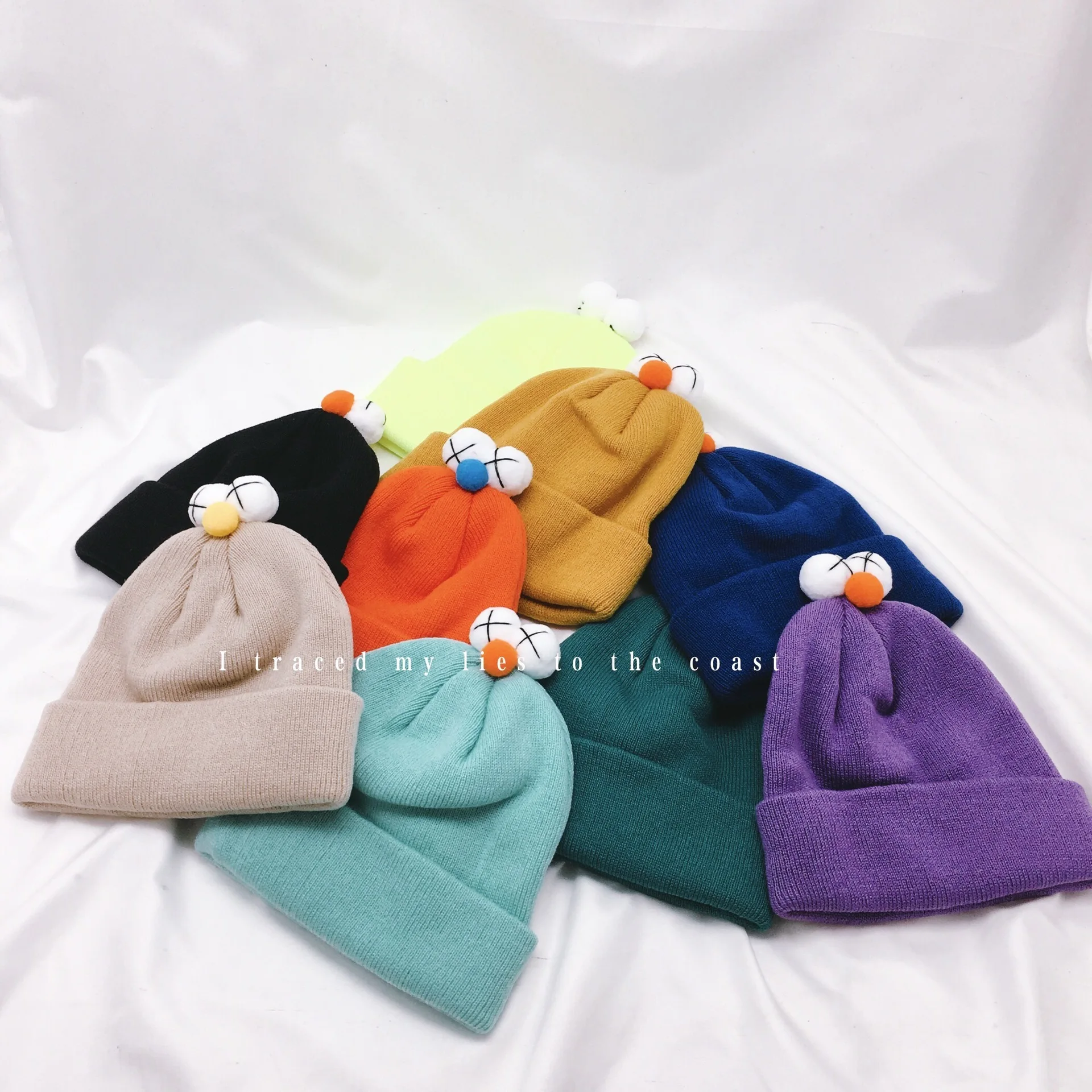 

2019Fashion Children Hat For Girls Boys Baby Cartoon Hat For Children Hats Knitted Baby Cap For Kid Cap Colorful Sesame Big Eyes