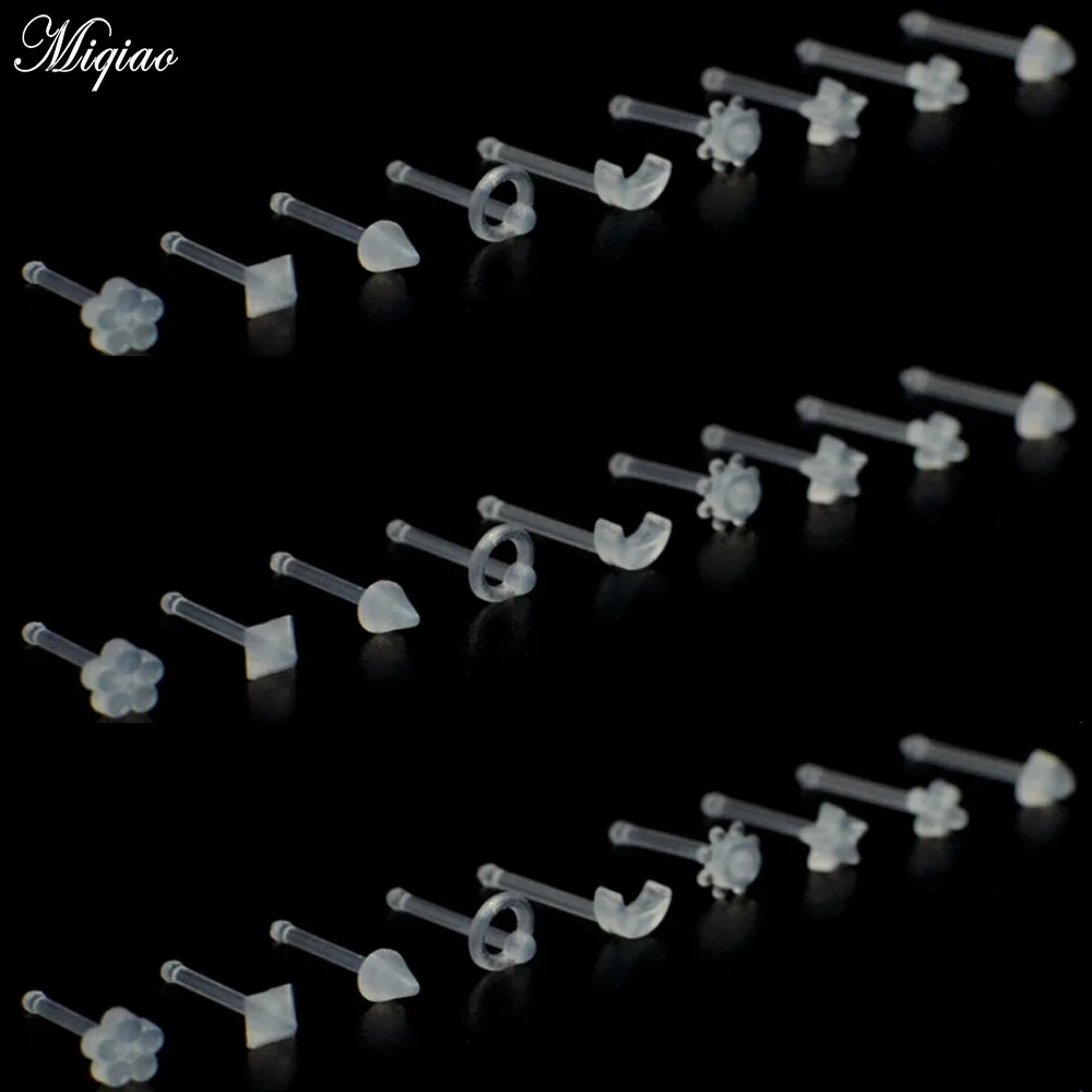 

Miqiao 10pc Invisible Piercing Jewelry Acrylic Soft Rod Nose Nail Heart-shaped Plum Blossom Cross Transparent Nose Decoration