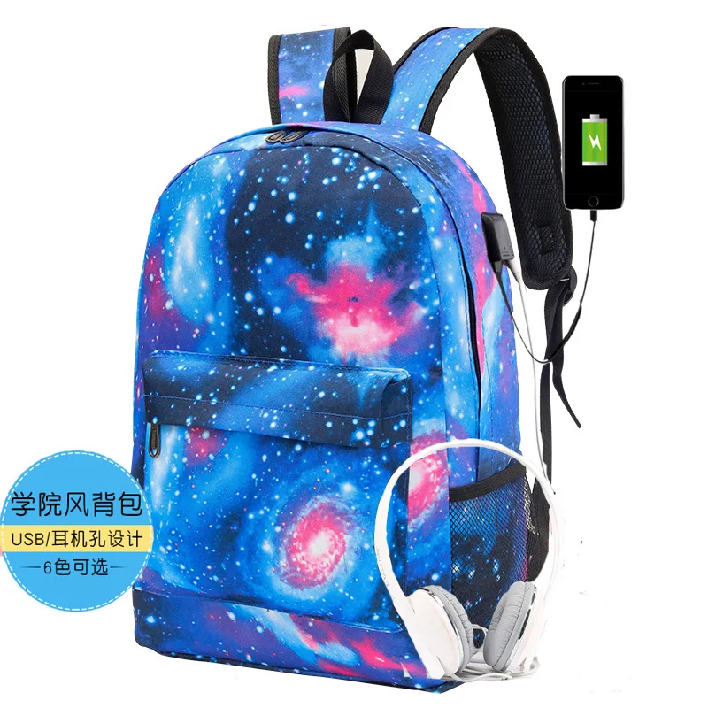 

Men And Women Backpack Star Backpack USB Charging Middle School Students School Bag Mountain Climbing Sports Korean-style Casual