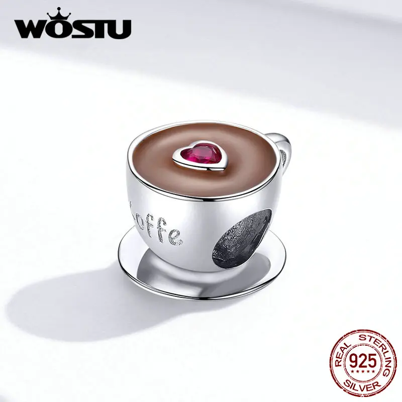 WOSTU New Arrival Real 925 Sterling Silver Cute Coffee Beads Pendant Fit Original Charms Bracelet Jewelry FIC1286