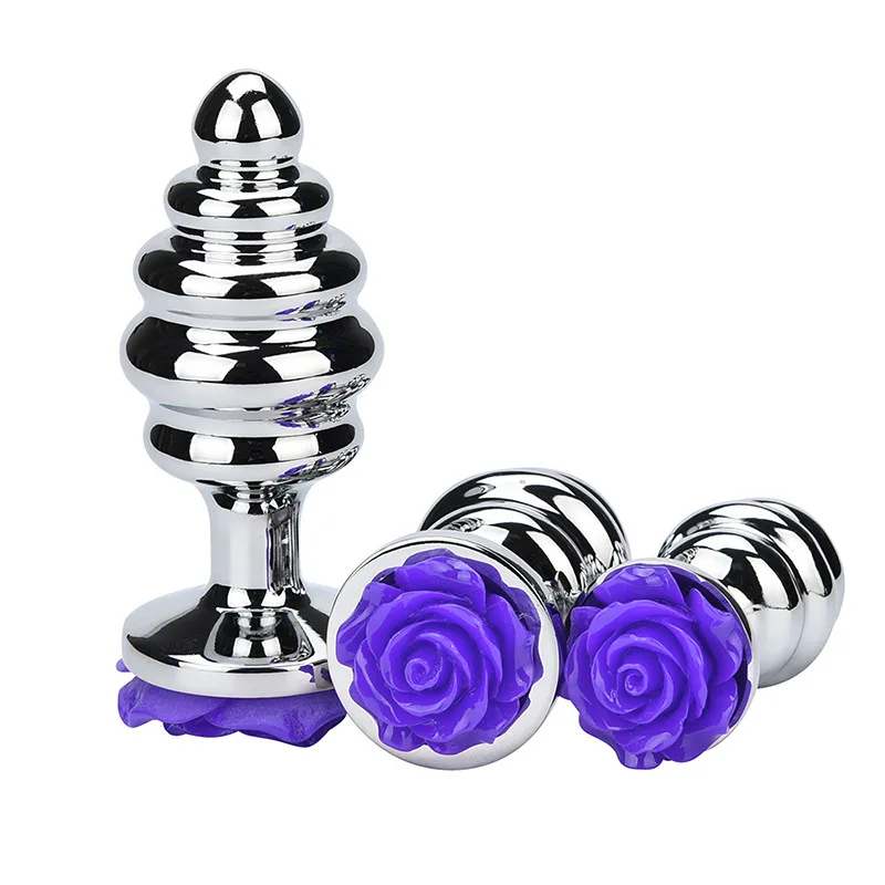 Small size rose flower thread shape Metal anal beads butt plug Silver alloy Jewelry insert unisex toy for mn female couple |