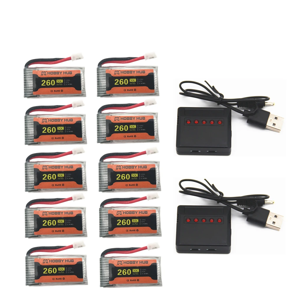 Батарея для JJRC H36 3,7 V 260mAh для E010 E011 E012 E013 Furibee F36 RC Квадрокоптер части 3,7 v Lipo батарея - Цвет: 10PCS 5IN1 2PCS